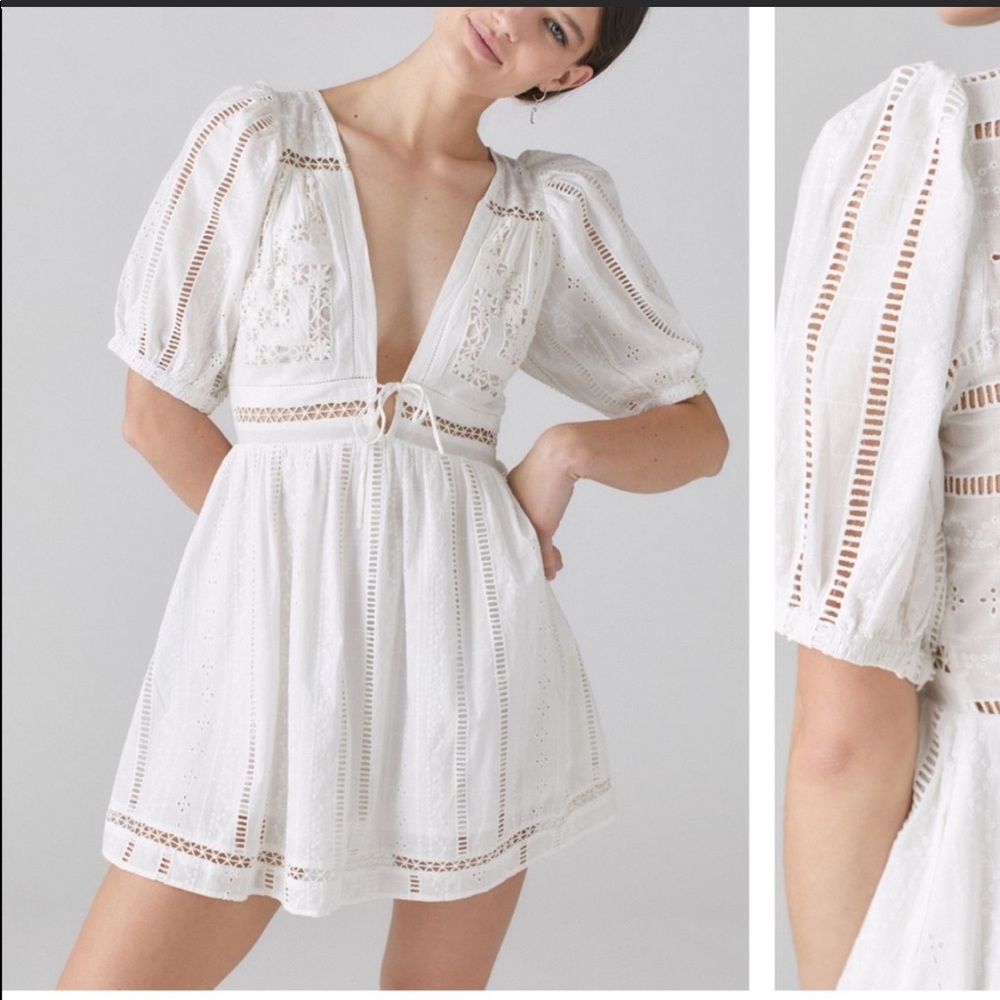 UO marla eyelet puff sleeve mini dress